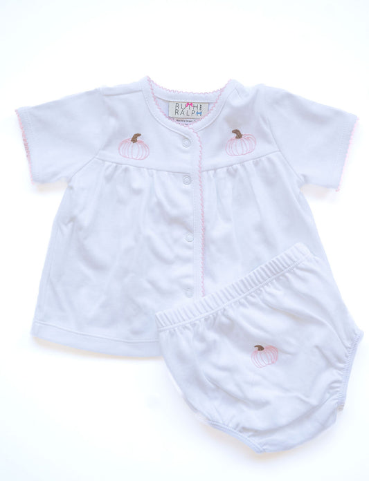 Embroidered Pink Pumpkin Diaper Set